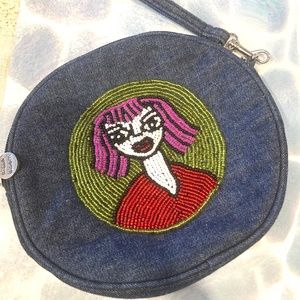 Elissa Bloom New York Simone Denim Canteen Clutch Cosmetic Bag Wristlet